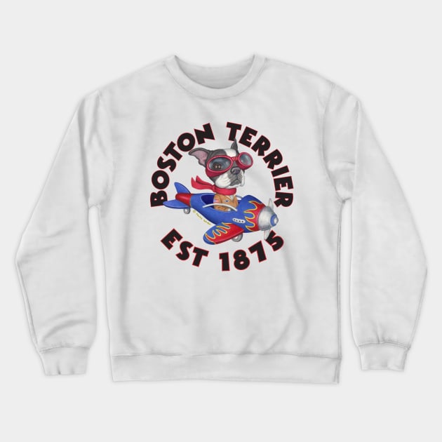 Cute and adorable Boston Terrier in Airplane Crewneck Sweatshirt by Danny Gordon Art